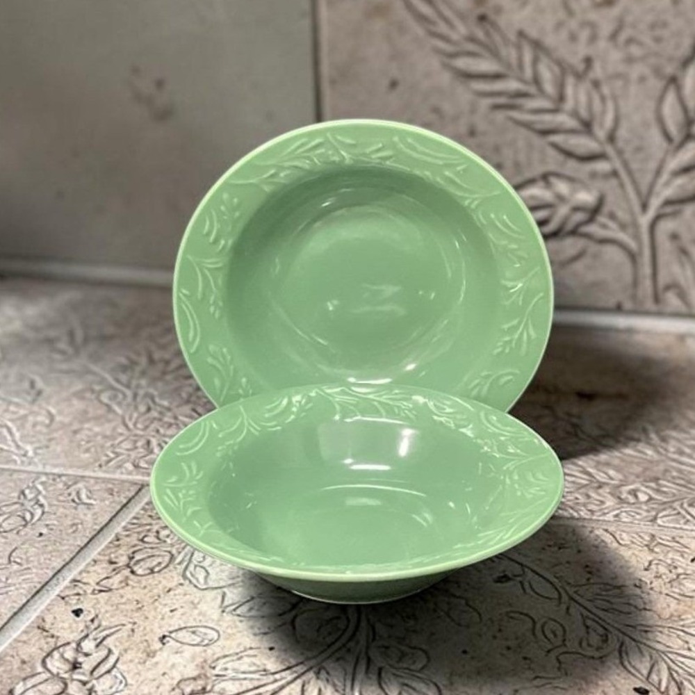 Libbey Lie14 Tableware Wheat Green Pasta Dinner Rim Soup Bowls 9"‎ Set Of 2